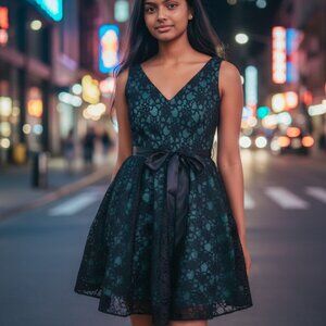 NWT Morilee Madeline Gardner Fit and Flare Gown Black Lace overlay size 12